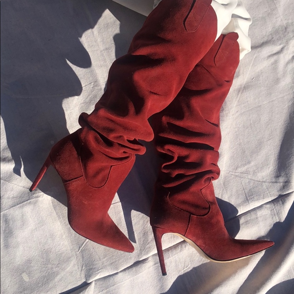 NWT Zara Suede Knee High Western Stiletto Boots